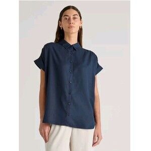 Quince Vintage Wash Tencel Camp Shirt Navy Blue